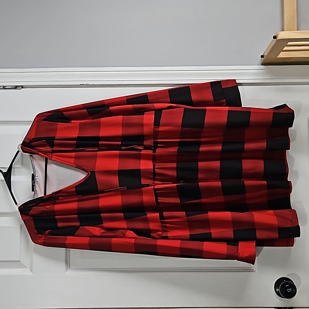 Loveu.Dear Buffalo Plaid Tunic Hooded Top 1xl